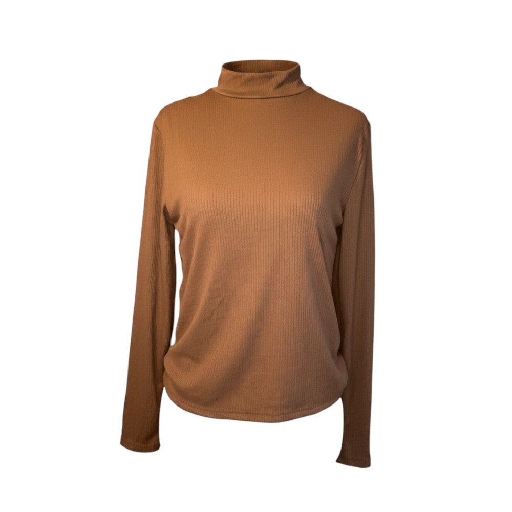 Brit & Bri Ribbed Mock Neck Top Brown Lightweight Knit‎ Long Sleeve Pull-Over M
